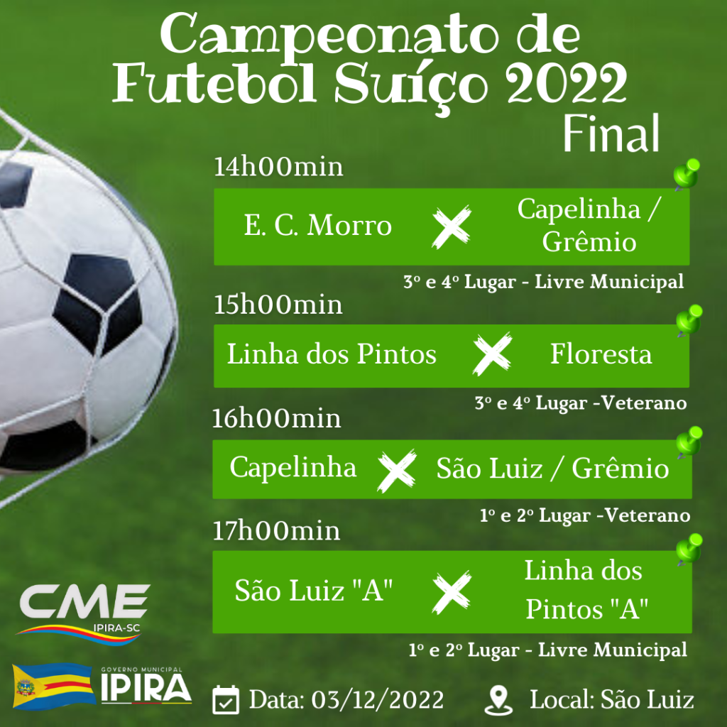 Final do Campeonato de Futebol Suíço acontecerá nesta quarta-feira, 10 -  Prefeitura de Laguna